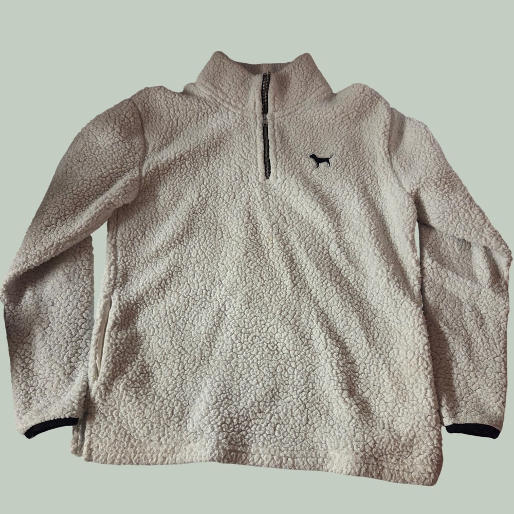 Victoria's Secret PINK Sherpa Pullover Cream Y2K Quarter Zip Fleece Jacket XS